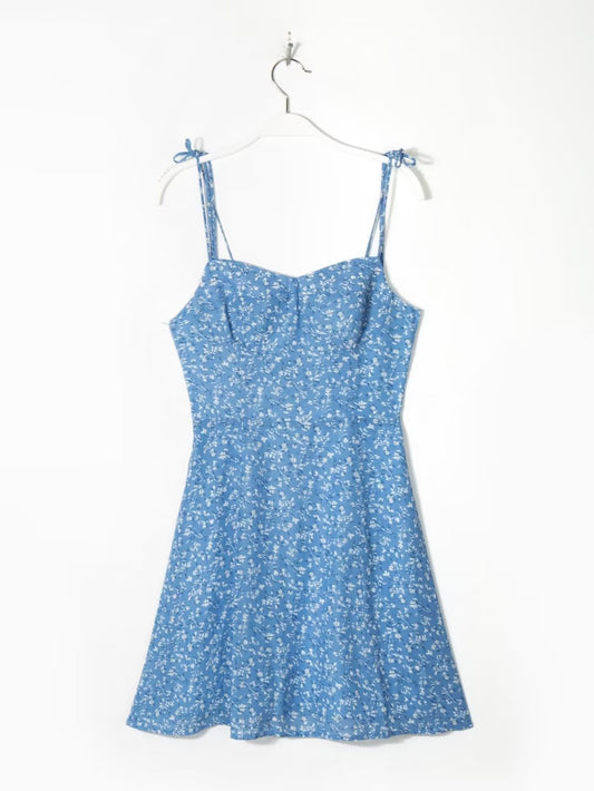 Retro Short Printing Slip Dress