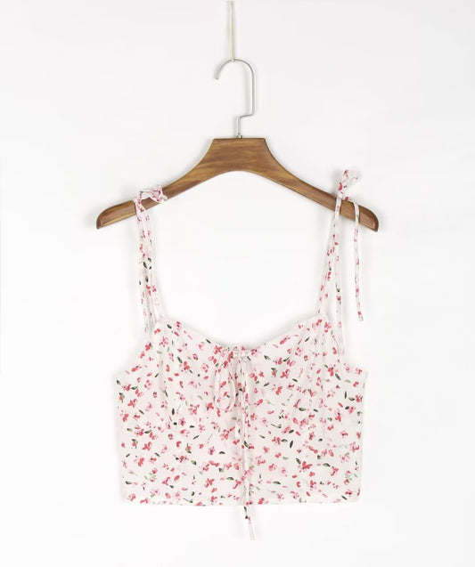 French Idyllic Floral Lace Printing Sexy Crop Top