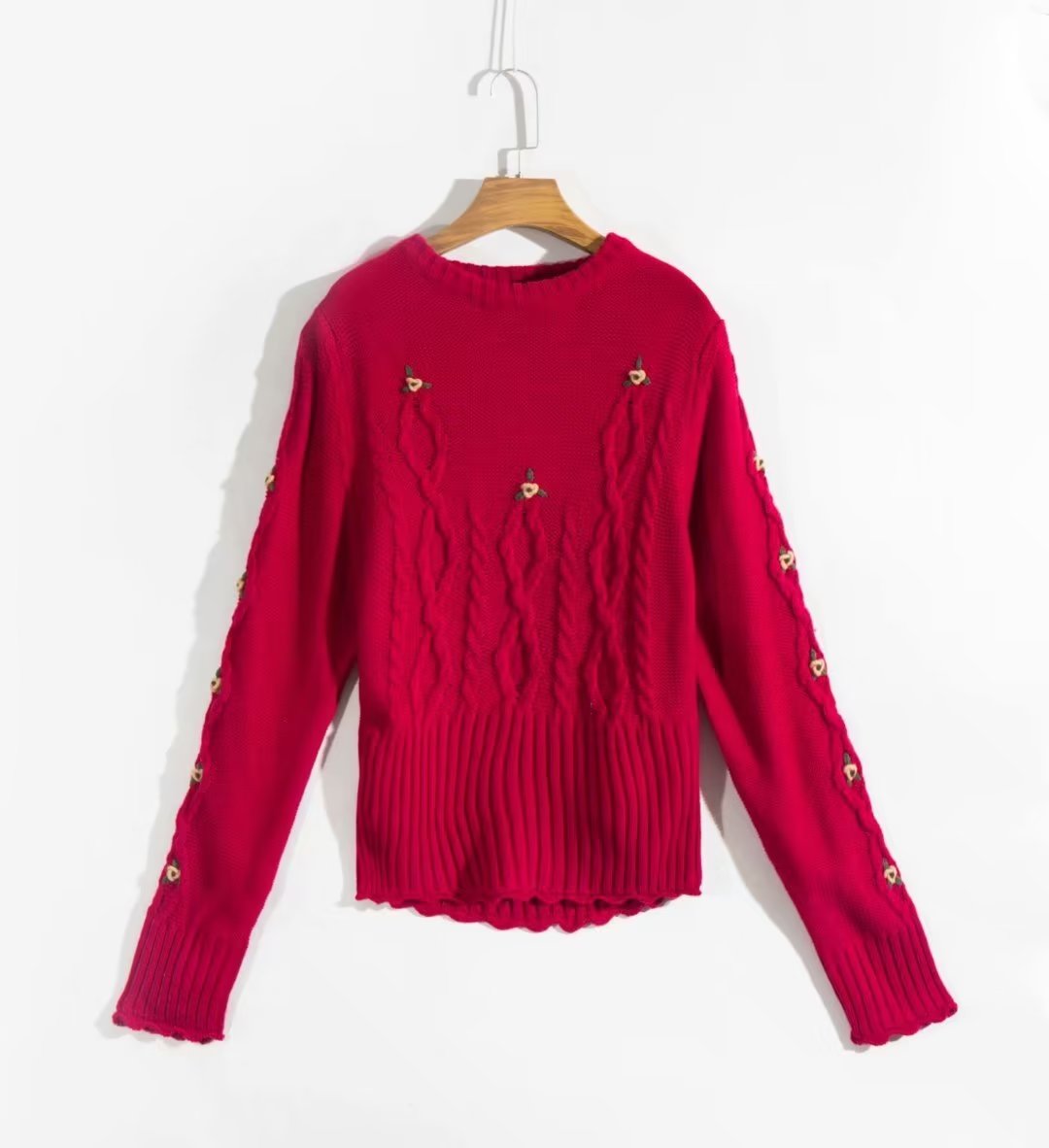 Fashionable Hand Crocheted Floral Crew Neck Pullover Sweater