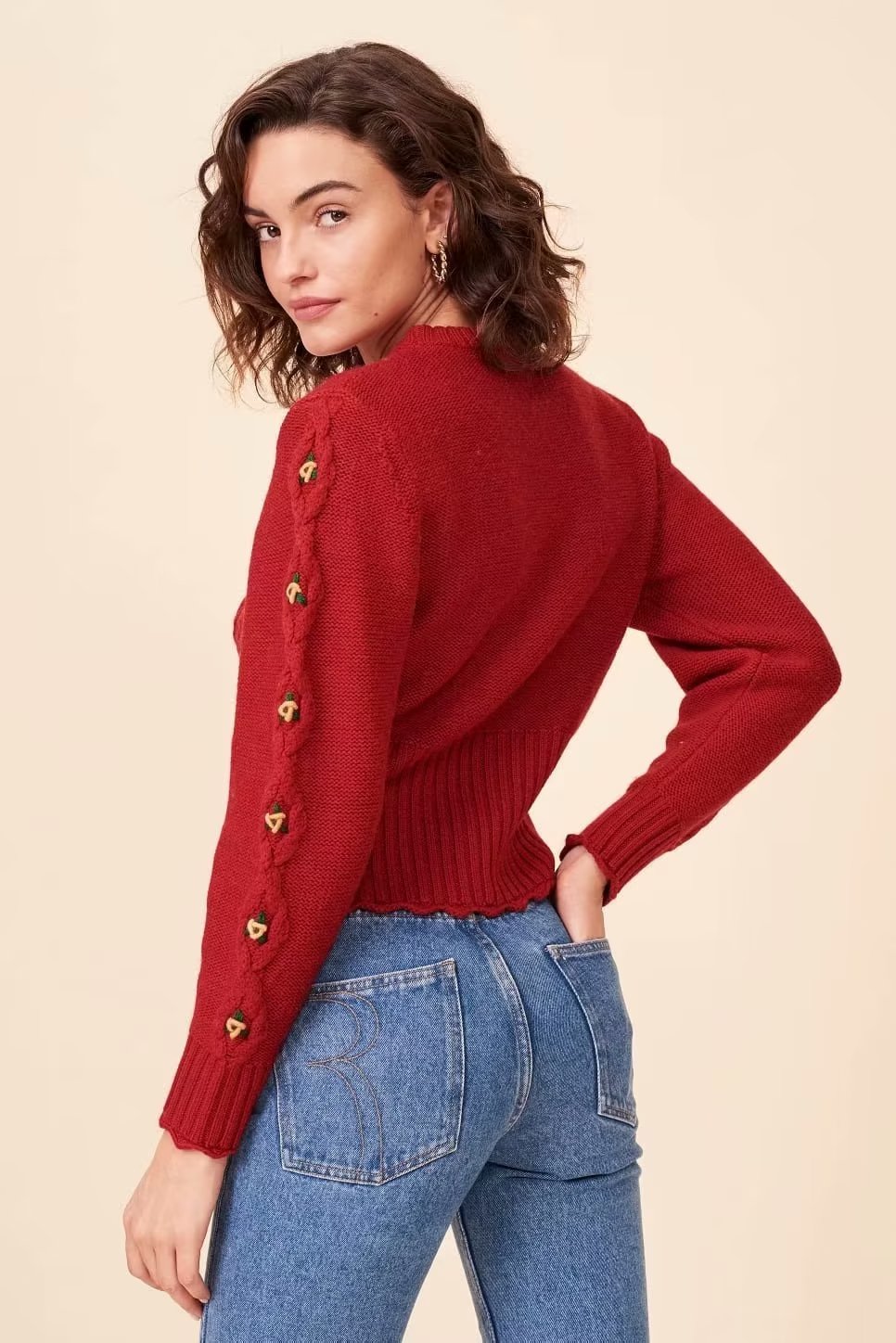 Fashionable Hand Crocheted Floral Crew Neck Pullover Sweater