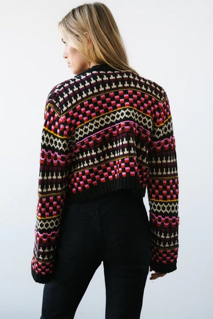 Single Breasted Long Sleeve Short Knitted Sweater