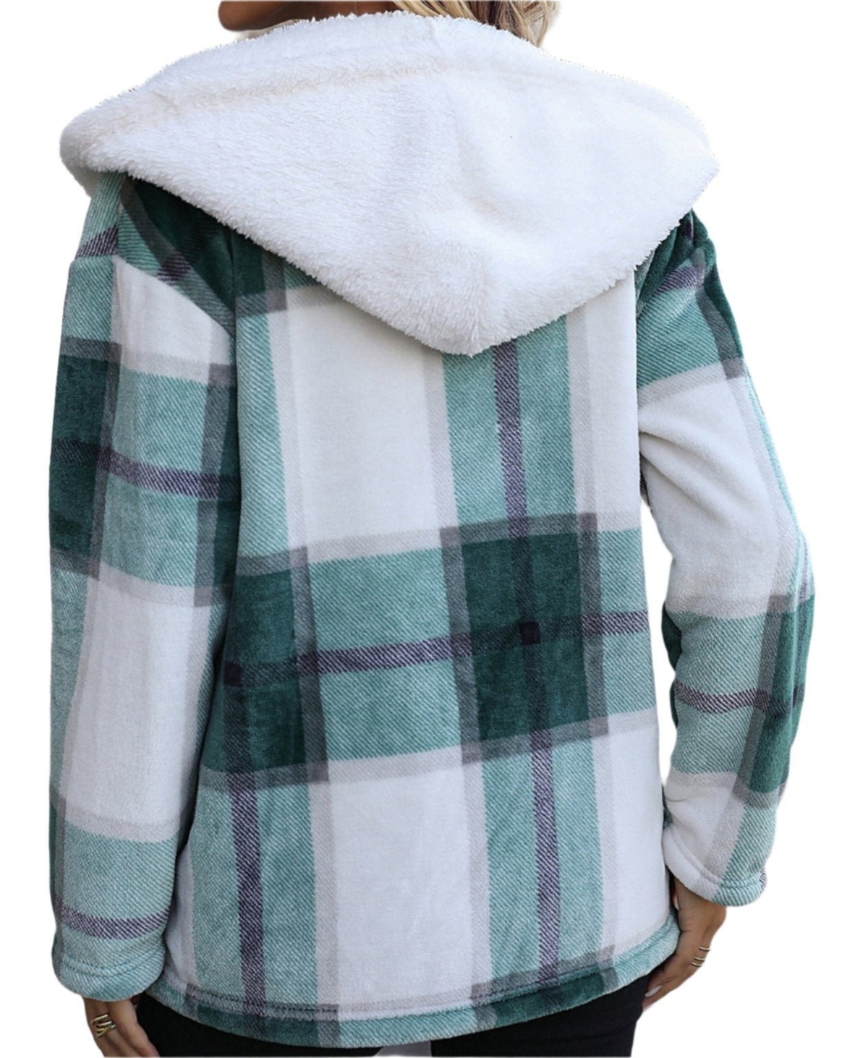 Hooded Long Sleeve Plaid Mid-Length Coat