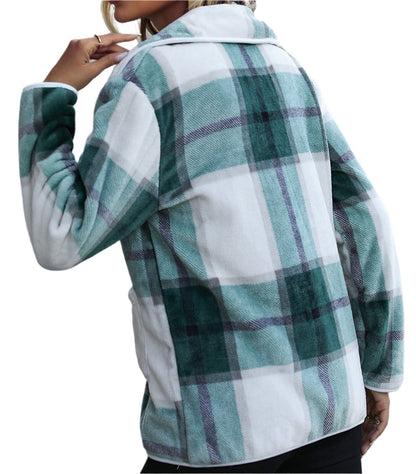 Collared Long Sleeve Single Breasted Plaid Coat