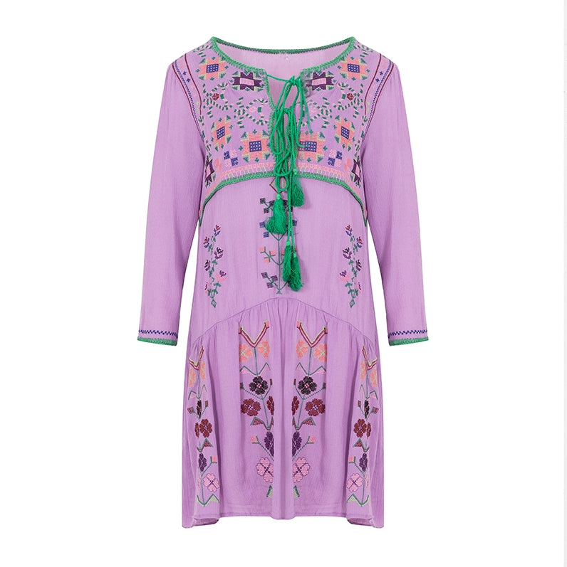 Bohemian Style Flower Embroidery Temperament Dress - tamrashopsocial