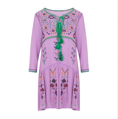 Bohemian Style Flower Embroidery Temperament Dress - tamrashopsocial