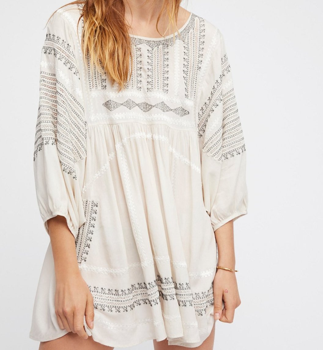 Bohemian White Embroidered Tulle Dress