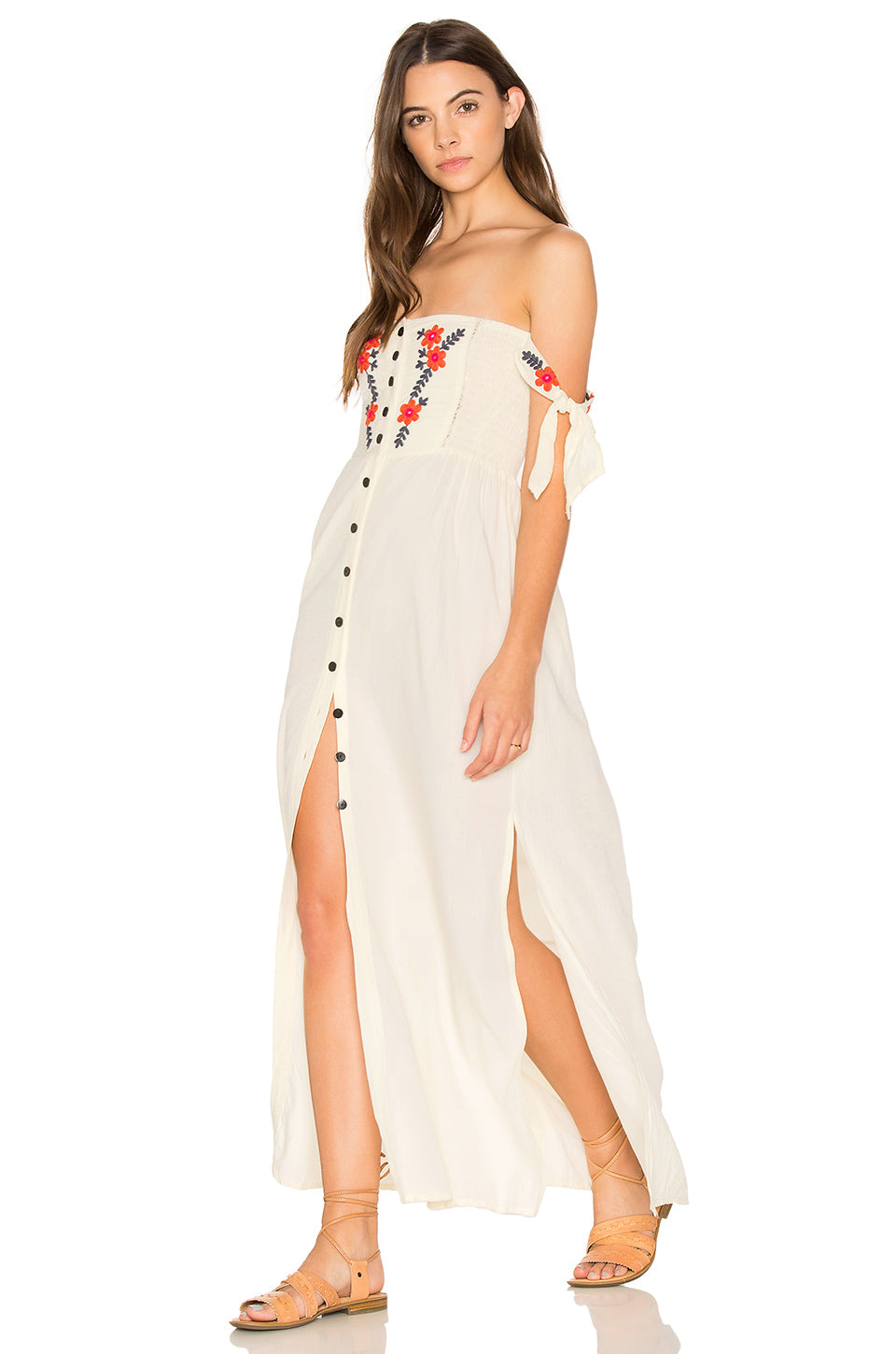 Bohemian Embroidered Off-Shoulder Slit Long Dress