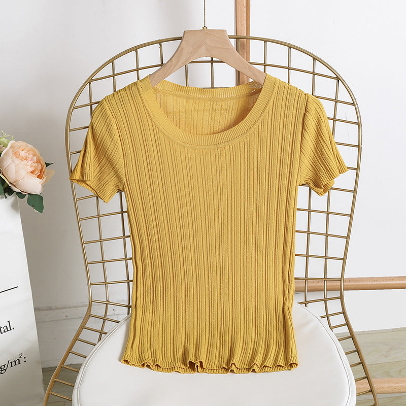 Ice Silk Sweater Short Sleeve Pullover Knitting Top