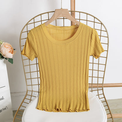 Ice Silk Sweater Short Sleeve Pullover Knitting Top