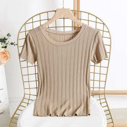 Ice Silk Sweater Short Sleeve Pullover Knitting Top