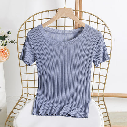 Ice Silk Sweater Short Sleeve Pullover Knitting Top