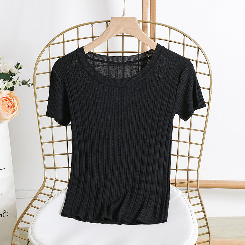 Ice Silk Sweater Short Sleeve Pullover Knitting Top