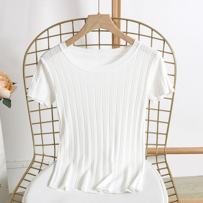 Ice Silk Sweater Short Sleeve Pullover Knitting Top