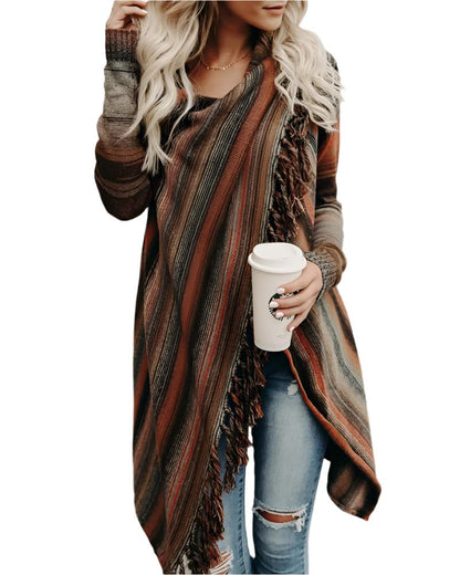 Mid Length Plaid Poncho Sweater