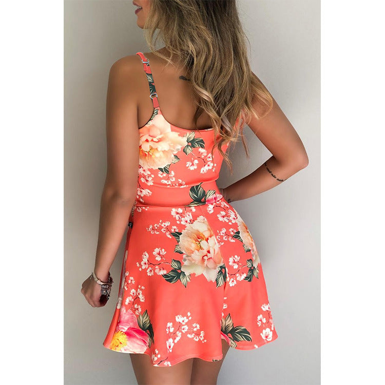 Floral Spaghetti Strap High Waist Short Romper