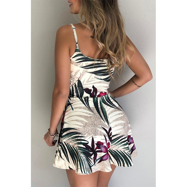 Floral Spaghetti Strap High Waist Short Romper