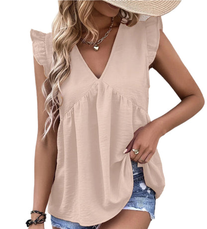 Casual V-neck Ruffle Top