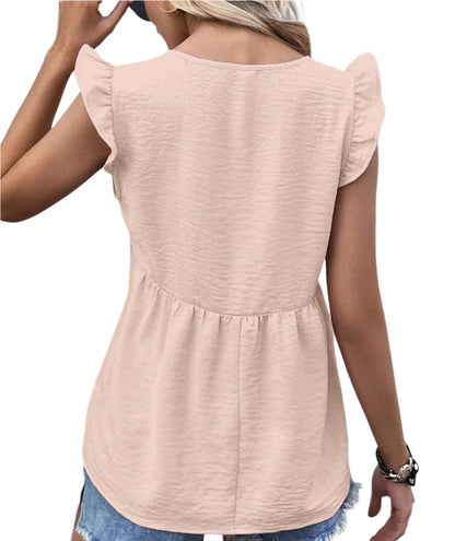 Casual V-neck Ruffle Top