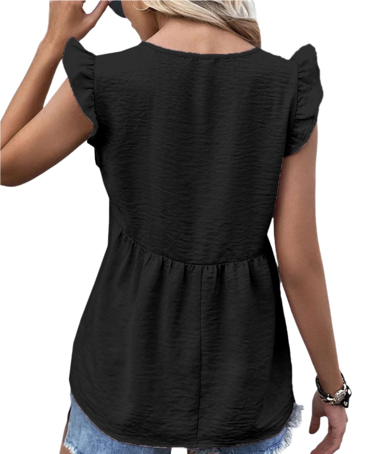 Casual V-neck Ruffle Top