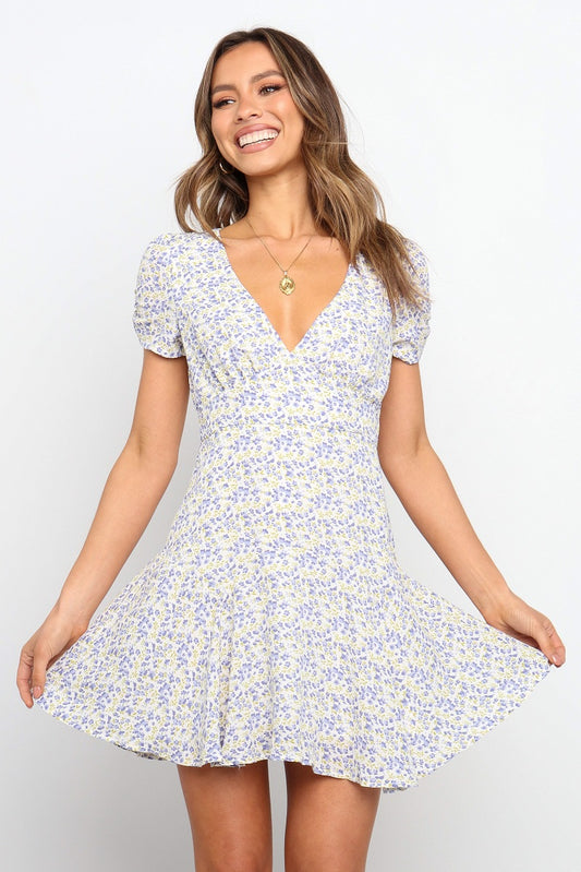 Sexy Deep Swing Short Sleeve Printed Dress