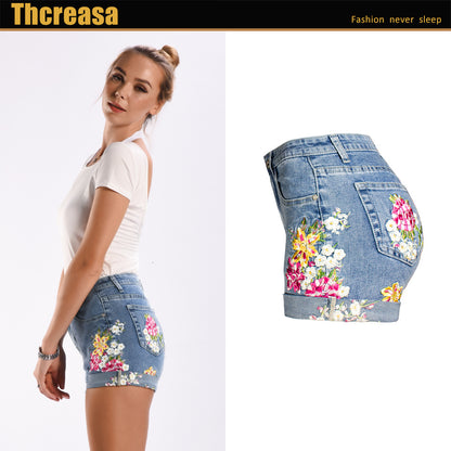 Exquisite Embroidered Floral Denim Shorts