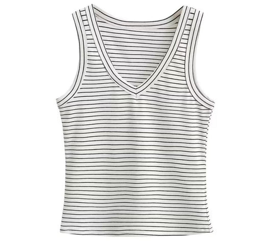 Vest Cotton V-Neck Rib Stripe Tank Top