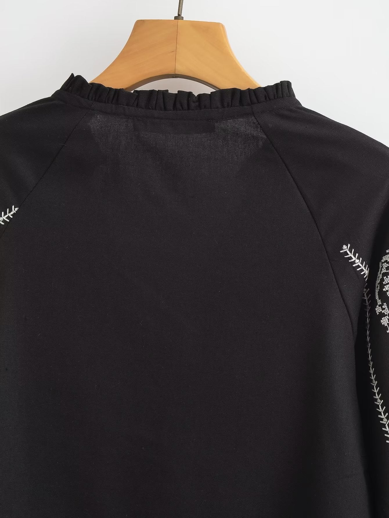 Black Embroidered V-neck Long Sleeved Shirt