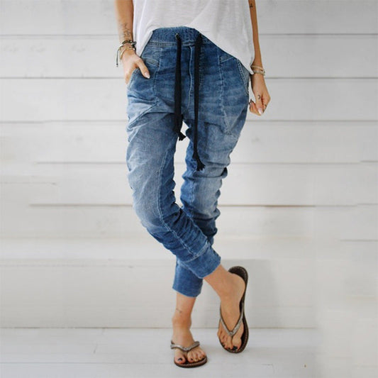 Ankle Banded Lace-up Denim Jeans