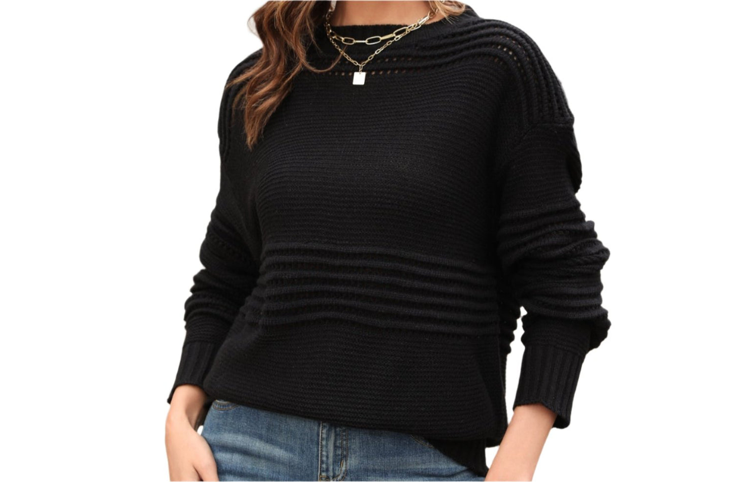 Long Sleeve Hollow Cutout Pullover Sweater