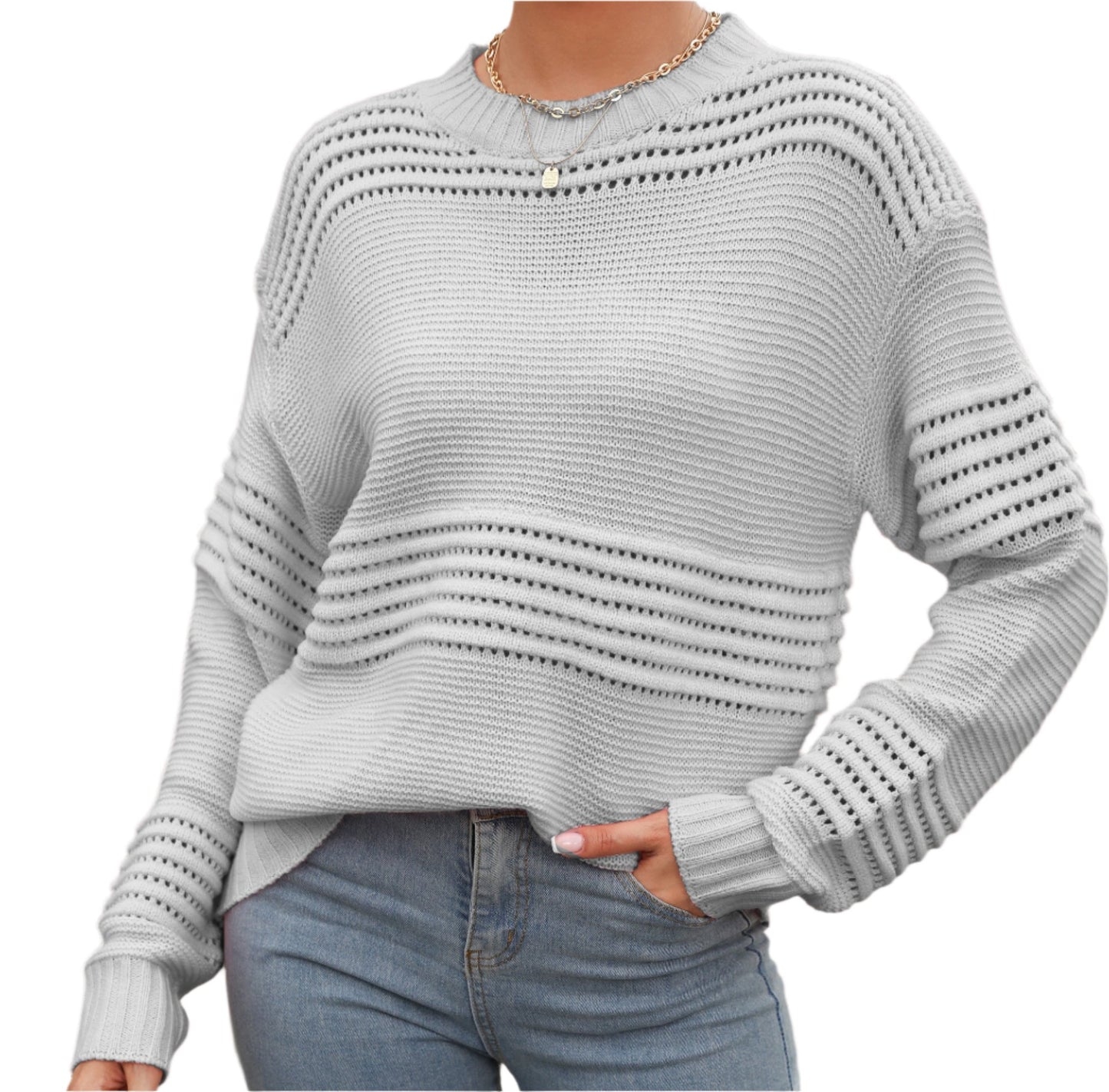 Long Sleeve Hollow Cutout Pullover Sweater