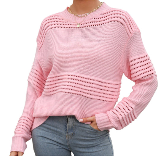 Long Sleeve Hollow Cutout Pullover Sweater