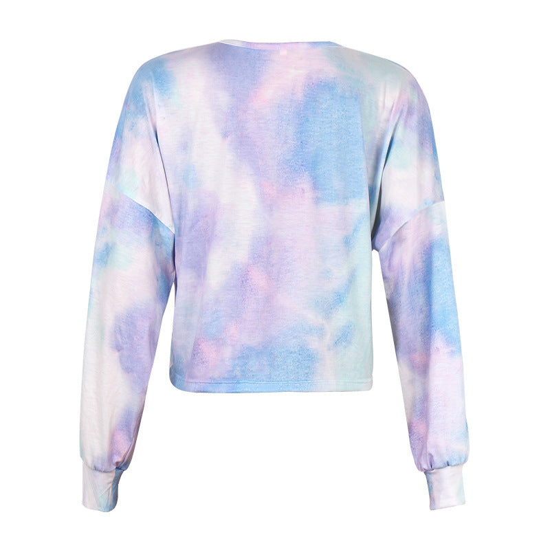 Popular Tie Dye Printed Long Sleeve Lace-up Hoodie