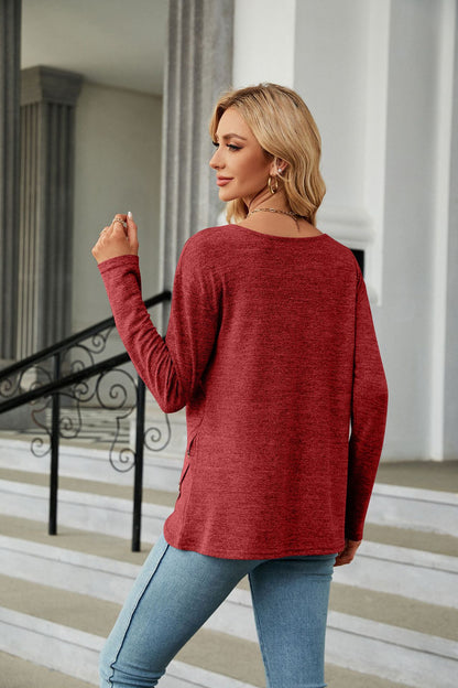 Solid Color Long Sleeve Button Top