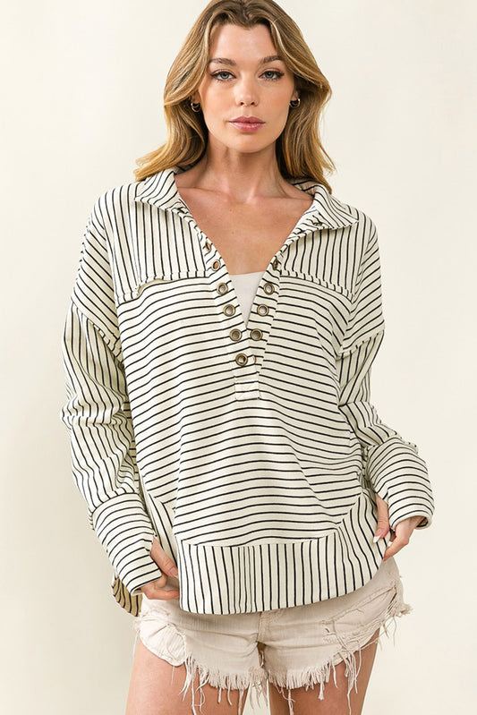 Striped Printed Long Sleeved Casual Pullover Sweatshirt