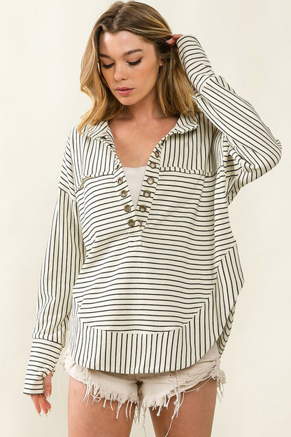 Striped Printed Long Sleeved Casual Pullover Sweatshirt