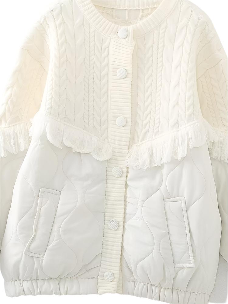 Tassel Decorative Knitted Patchwork Cotton Padded Jacket Coat