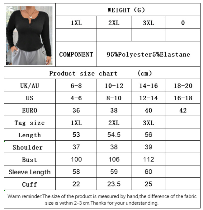 Plus Size Slim Button Long Sleeved Top