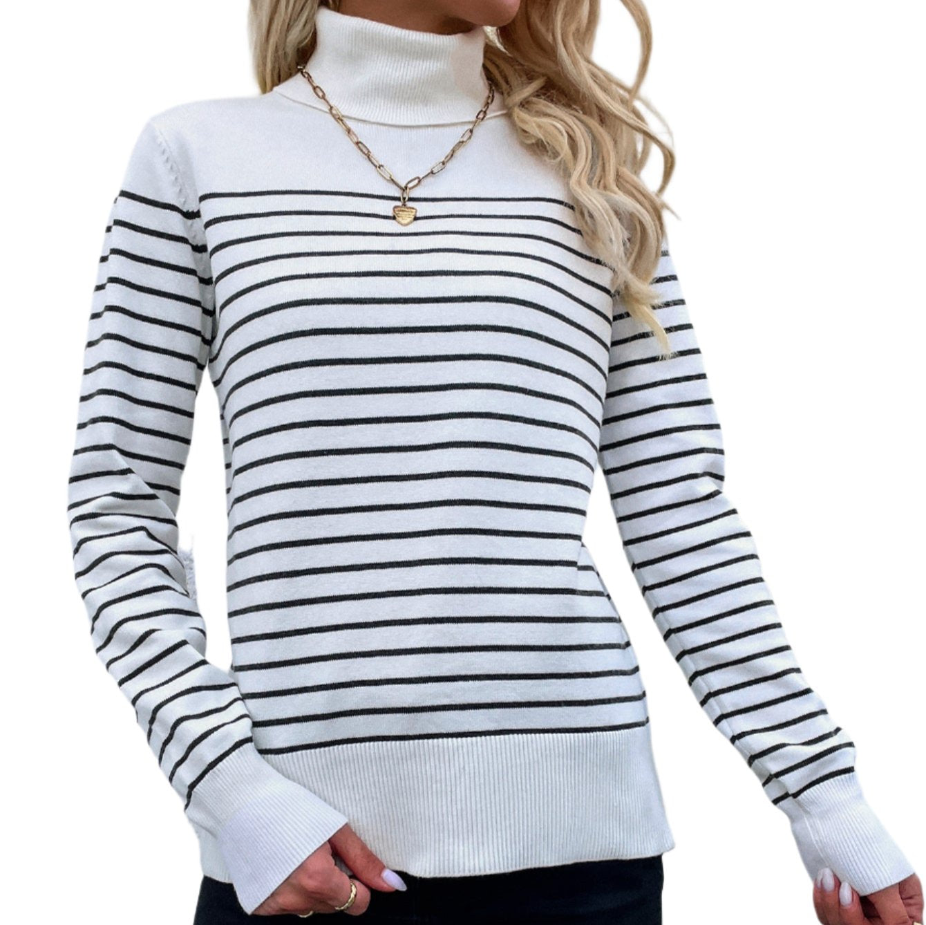 Striped Turtleneck Knitwear Sweater