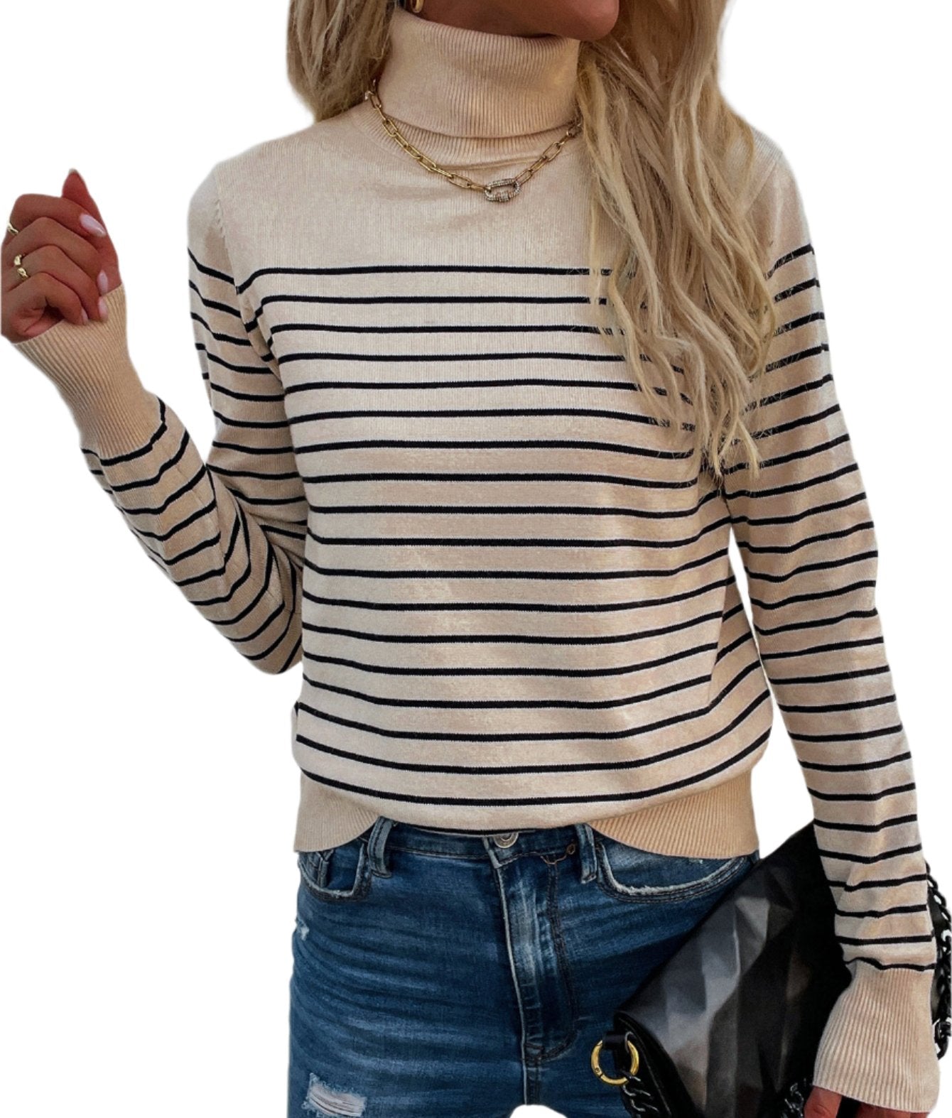 Striped Turtleneck Knitwear Sweater