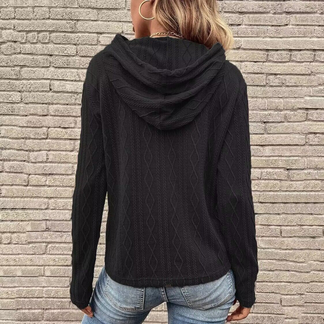 Solid Color Long Sleeve Hooded Pullover Sweatshirt