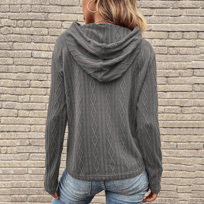 Solid Color Long Sleeve Hooded Pullover Sweatshirt