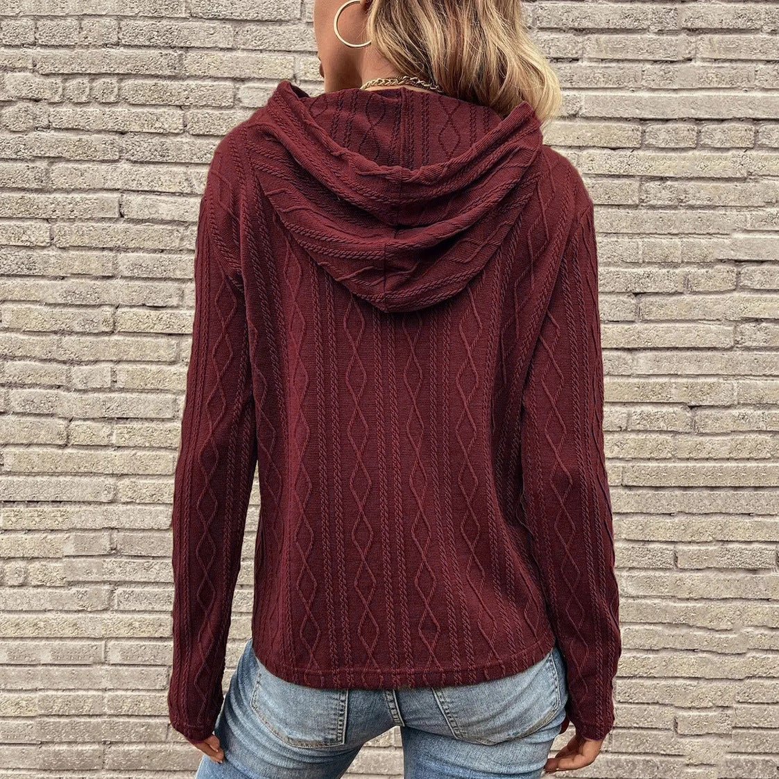 Solid Color Long Sleeve Hooded Pullover Sweatshirt