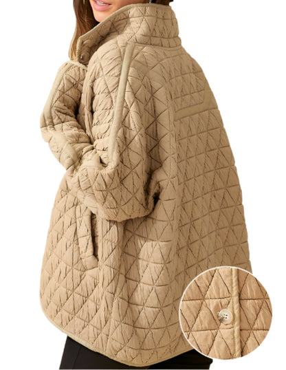 Quilted Cotton Triangle Twisted Thickened Knitting Double Pocket Turn Down Collar Coat