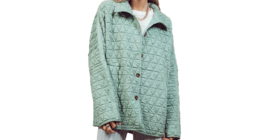 Quilted Cotton Triangle Twisted Thickened Knitting Double Pocket Turn Down Collar Coat