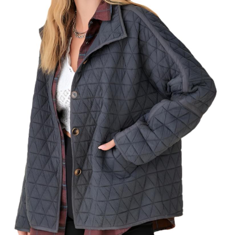 Quilted Cotton Triangle Twisted Thickened Knitting Double Pocket Turn Down Collar Coat