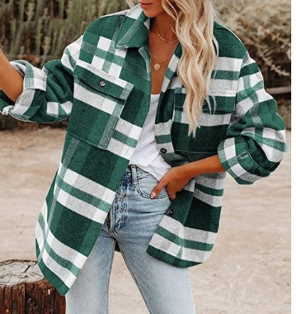 Multicolor Plaid Shirt Woolen Coat