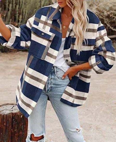 Multicolor Plaid Shirt Woolen Coat