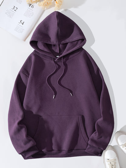 Fleece Solid Color Loose Fitting Hoodie Sweatshirt