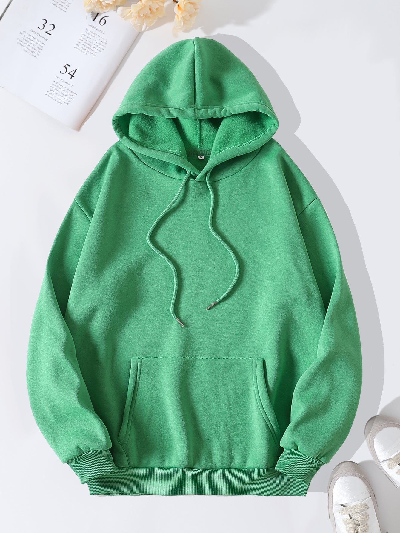 Fleece Solid Color Loose Fitting Hoodie Sweatshirt