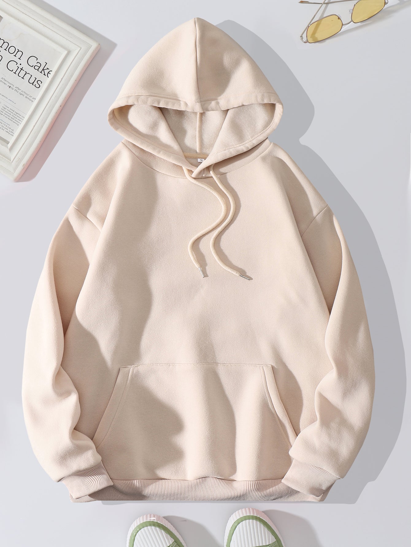 Fleece Solid Color Loose Fitting Hoodie Sweatshirt